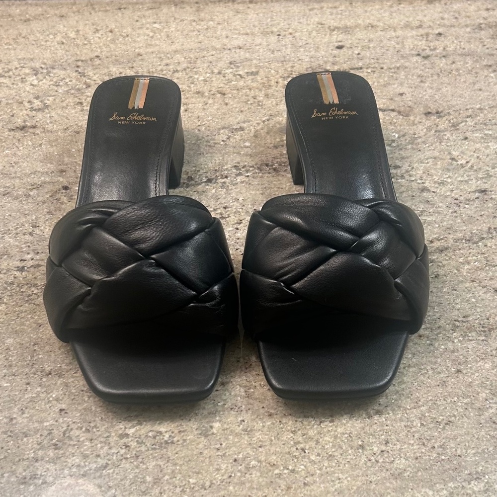 Like NEW!! Sam Edelman Soft Black Calf Leather Dawson Slides Size 8.5